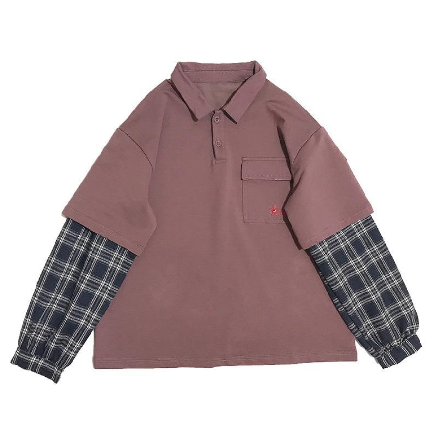 Polo Plaid Starfish Embroidery Pocket Sweatshirt J10027