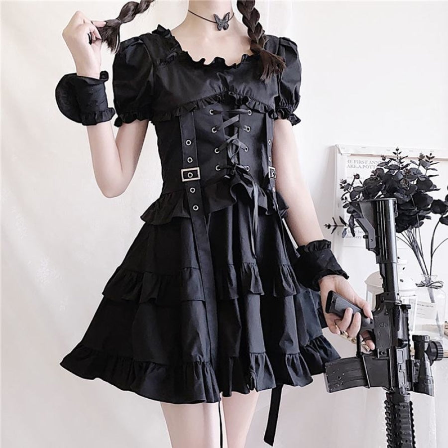 Punk Flattering Pleated Frill Tiered Layered Dress Mp006262