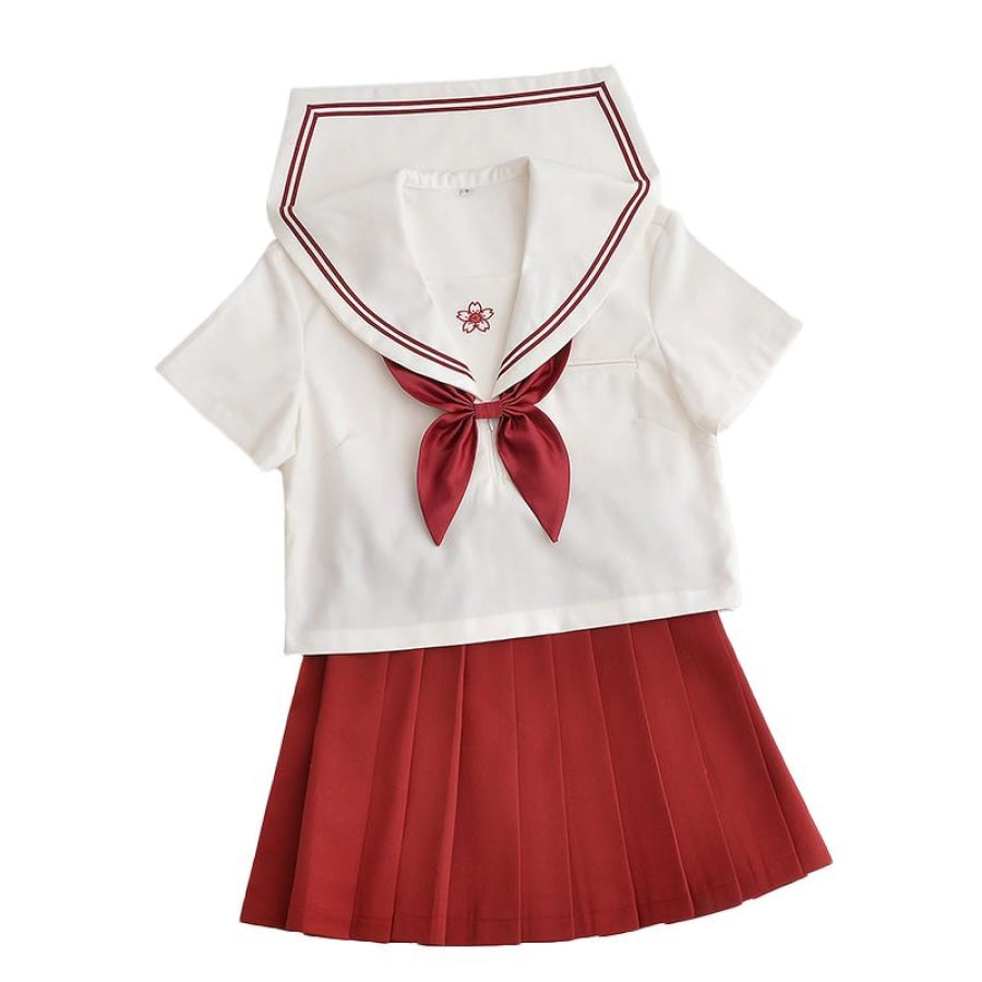 Red Sakura Blossom Embroidered Sailor School Uniform J40129