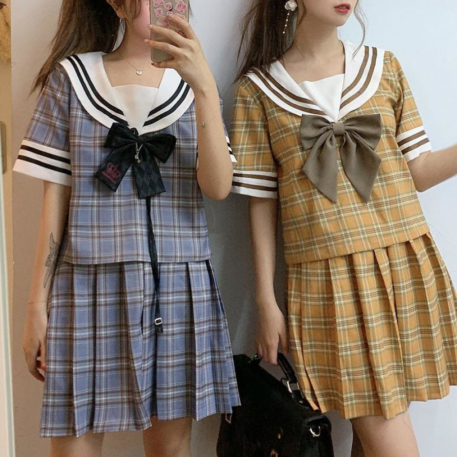 Sailor Collar Check Striped School Uniform J40169 Blue / S