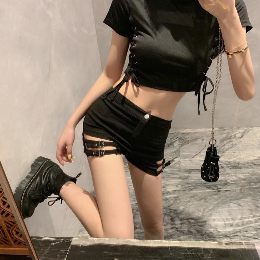 Sexy Look Slim Bar Disco Hot Pants Side Laced Up T-Shirt Summer Cool Girl Set