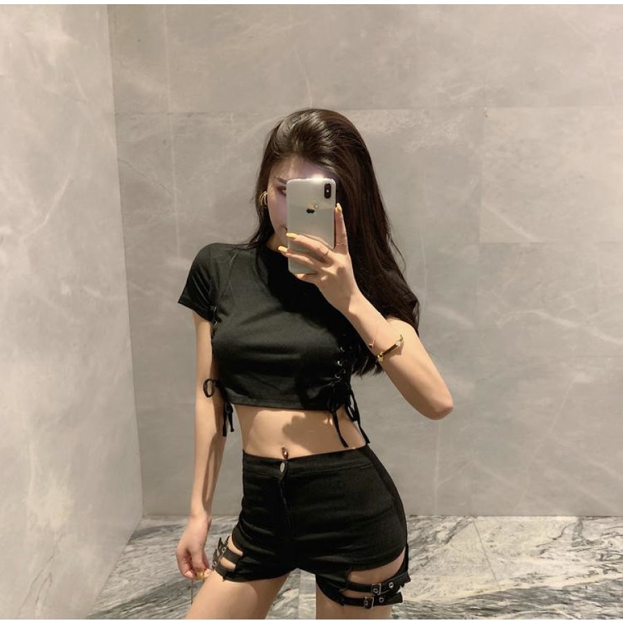 Sexy Look Slim Bar Disco Hot Pants Side Laced Up T-Shirt Summer Cool Girl Set