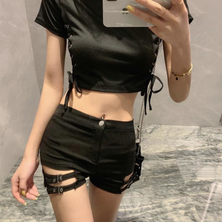 Sexy Look Slim Bar Disco Hot Pants Side Laced Up T-Shirt Summer Cool Girl Set