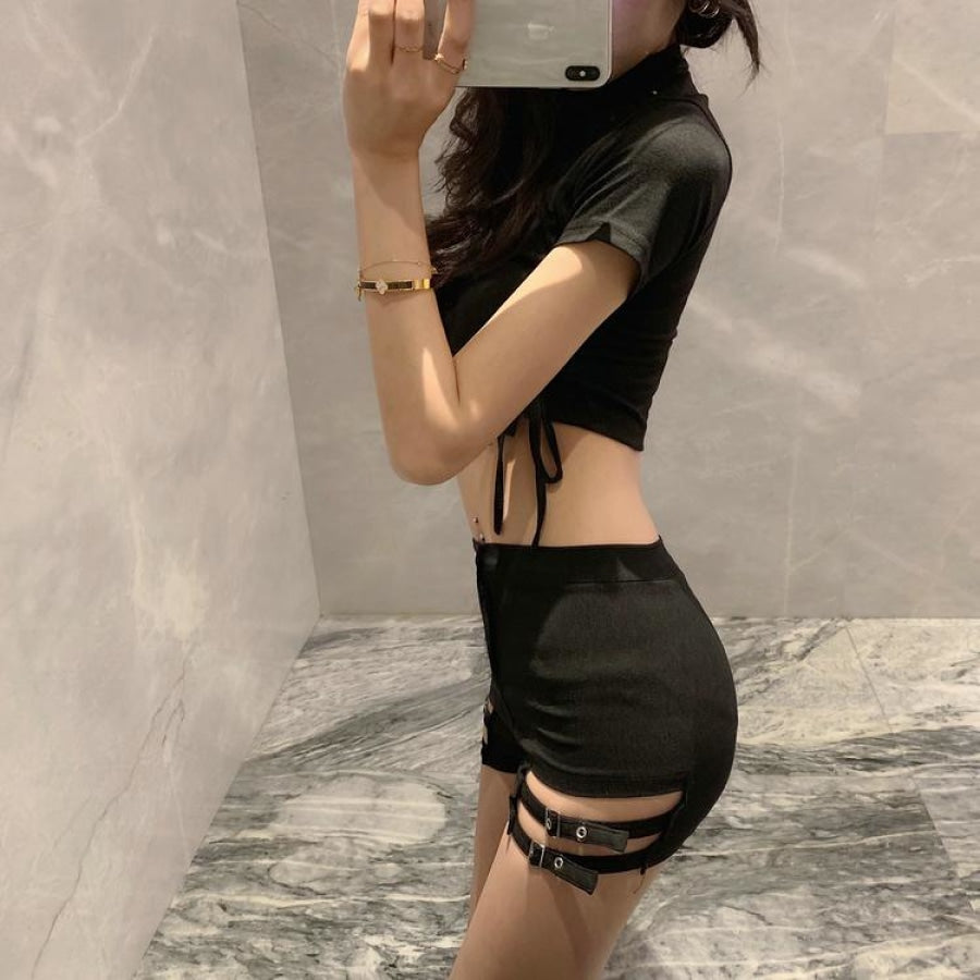 Sexy Look Slim Bar Disco Hot Pants Side Laced Up T-Shirt Summer Cool Girl Set