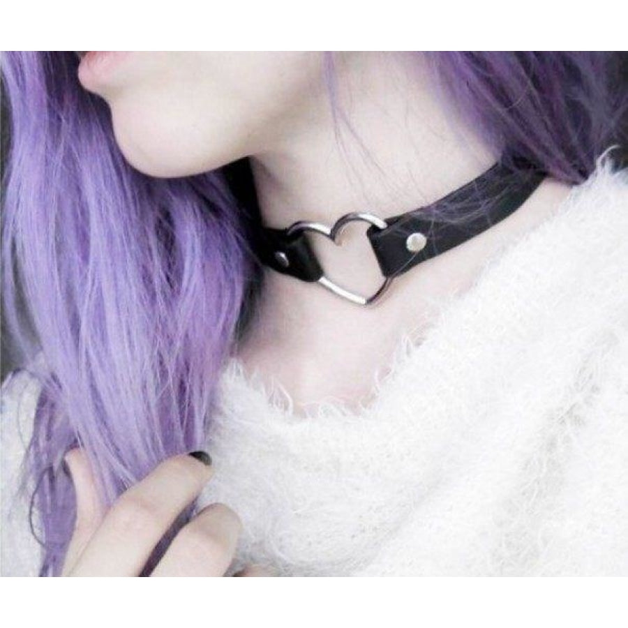 Sexy Punk Metal Love Ring Leather Garter Choker Necklace J40782 Props & Accessories