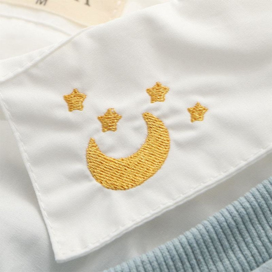 Shirt Collar Bunny Letter Print Moon Embroidery False Two Pieces Sweatshirt J30027