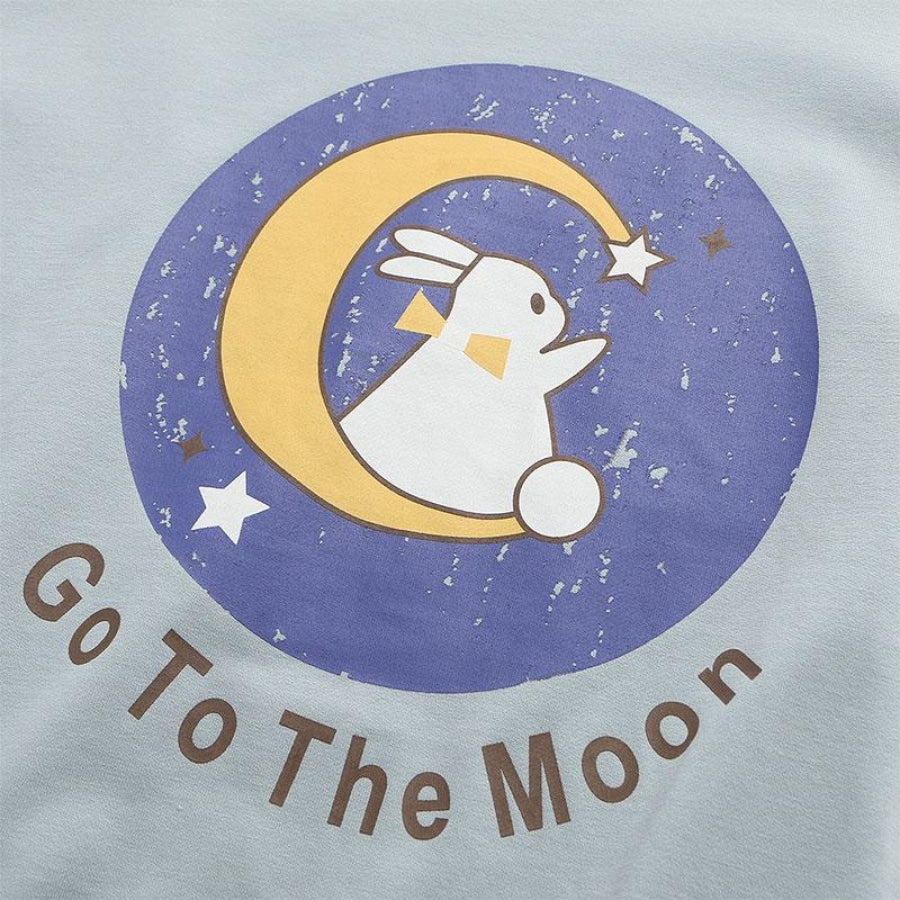 Shirt Collar Bunny Letter Print Moon Embroidery False Two Pieces Sweatshirt J30027