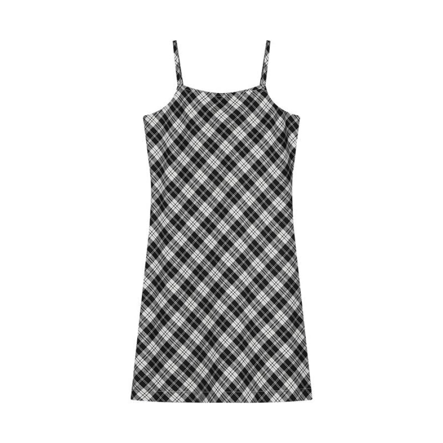 Sleeveless Plaid Spaghetti Strap Slim Fit Slip Dress - cosfun