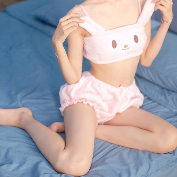 Strawberry Bear Printing Japanese Style Plaid Pajama Set