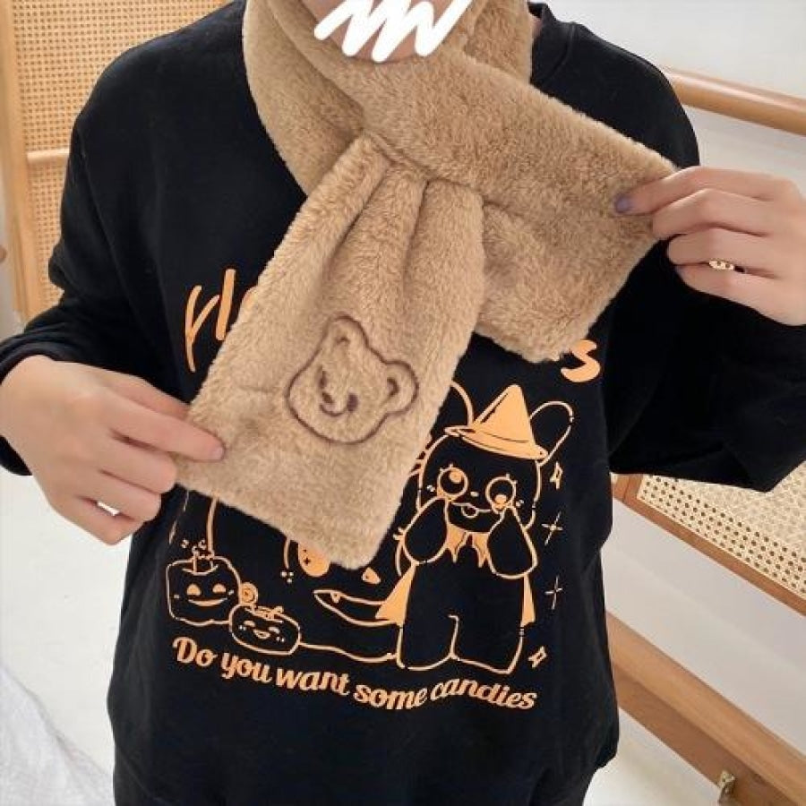 Soft Warm Student Girl Teenagers Koreancute Letter Bear Head Muffler Scarf Khaki Shawl&scarf