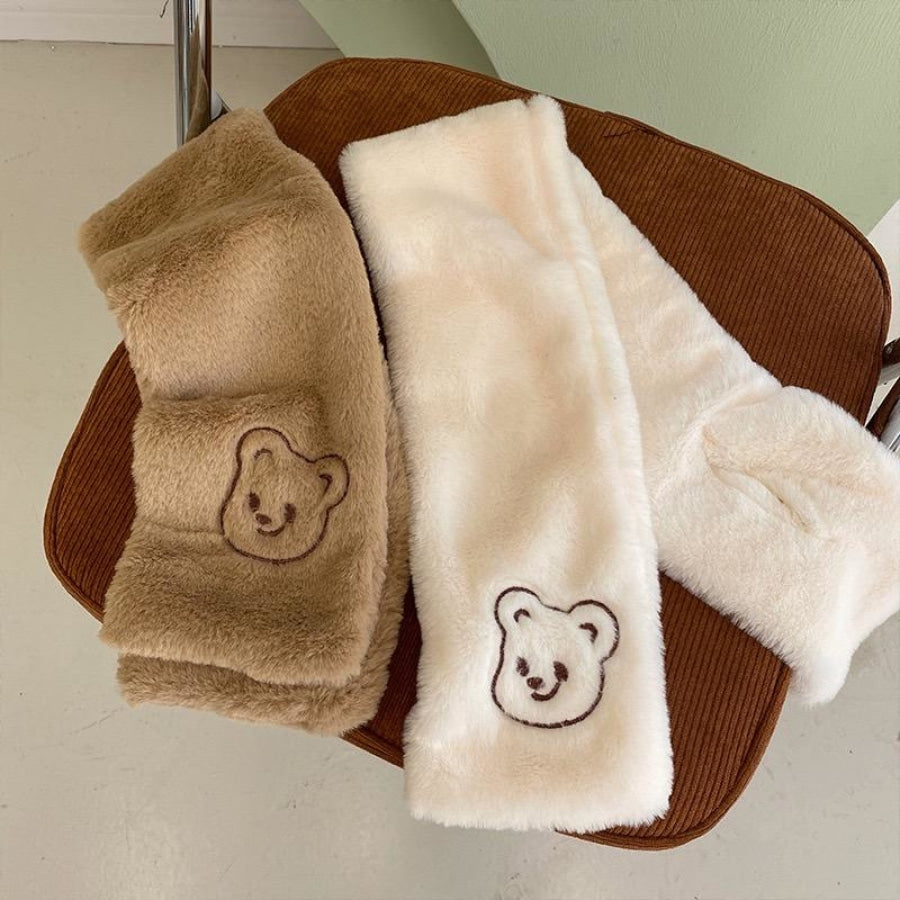 Soft Warm Student Girl Teenagers Koreancute Letter Bear Head Muffler Scarf Shawl&scarf &muffler