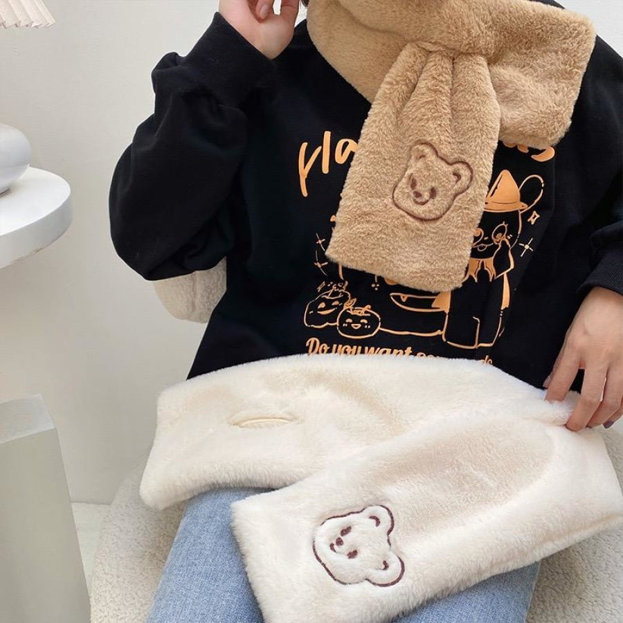 Soft Warm Student Girl Teenagers Koreancute Letter Bear Head Muffler Scarf Shawl&scarf &muffler