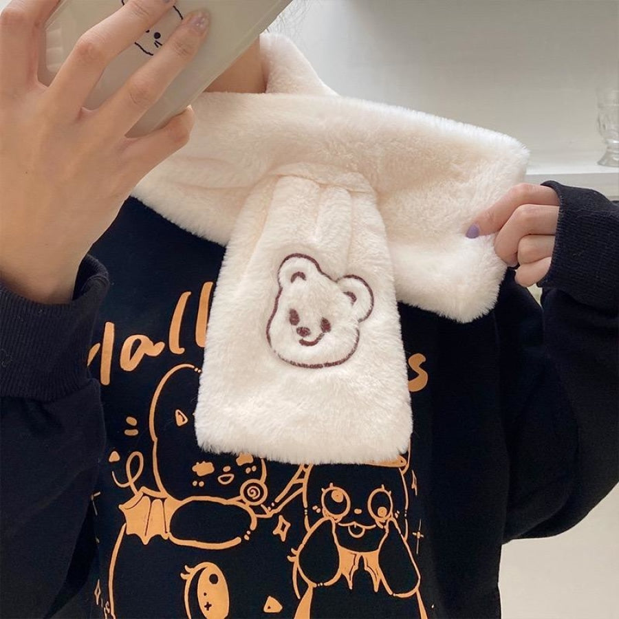 Soft Warm Student Girl Teenagers Koreancute Letter Bear Head Muffler Scarf Shawl&scarf &muffler