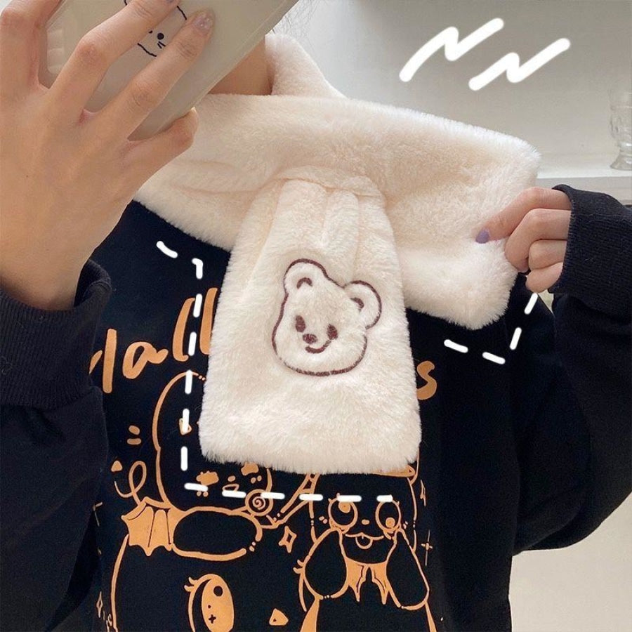 Soft Warm Student Girl Teenagers Koreancute Letter Bear Head Muffler Scarf Shawl&scarf &muffler