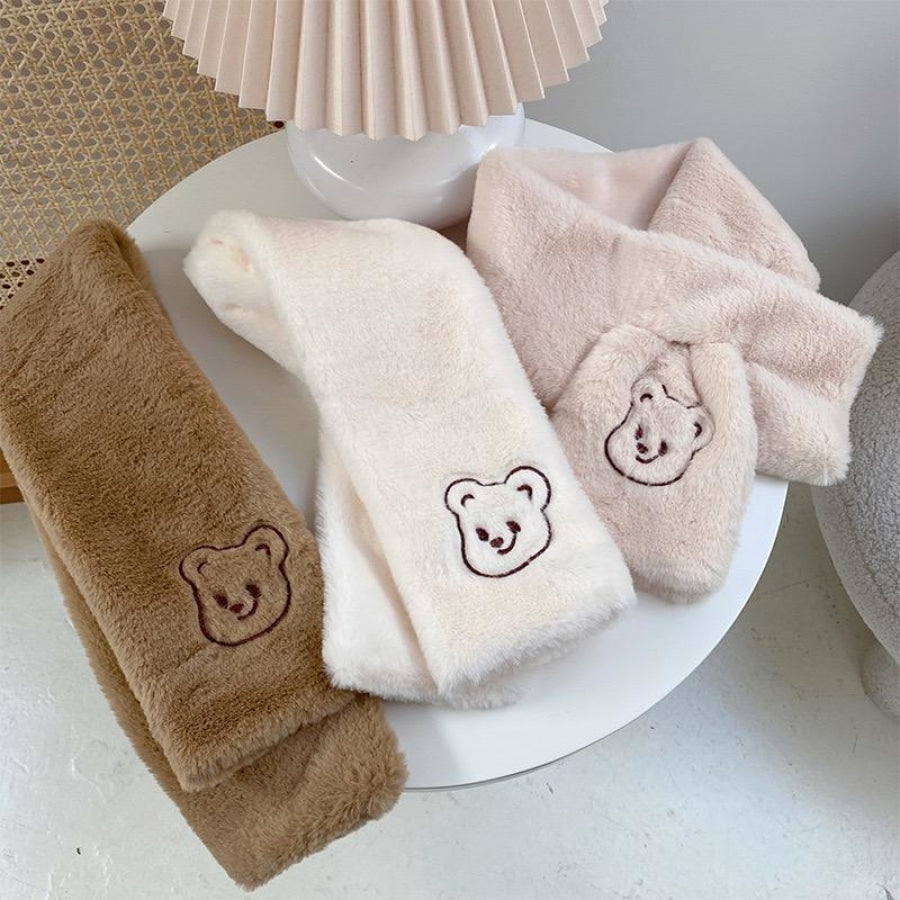 Soft Warm Student Girl Teenagers Koreancute Letter Bear Head Muffler Scarf Shawl&scarf &muffler