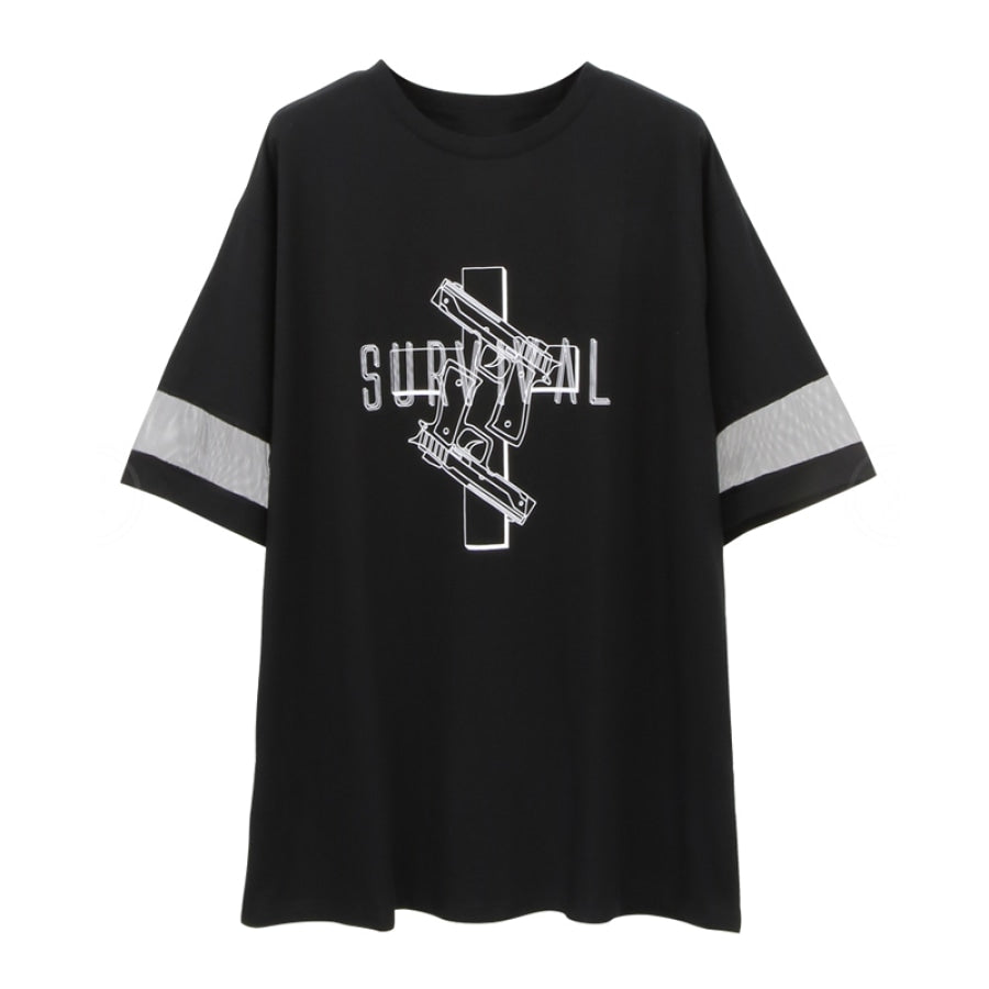 Solid Survival Gun Cross Print Mesh Oversize Dress Black / One Size