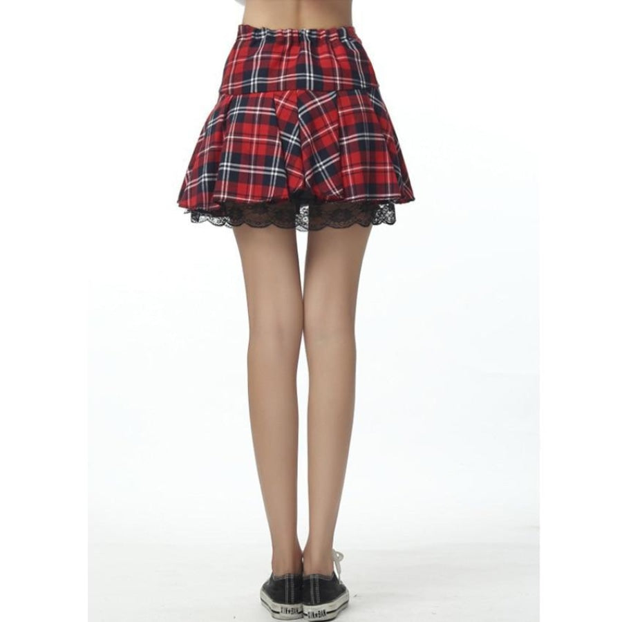 Solid T-Shirt Plaid Laced Skirt Jk Student Suit School Uniform