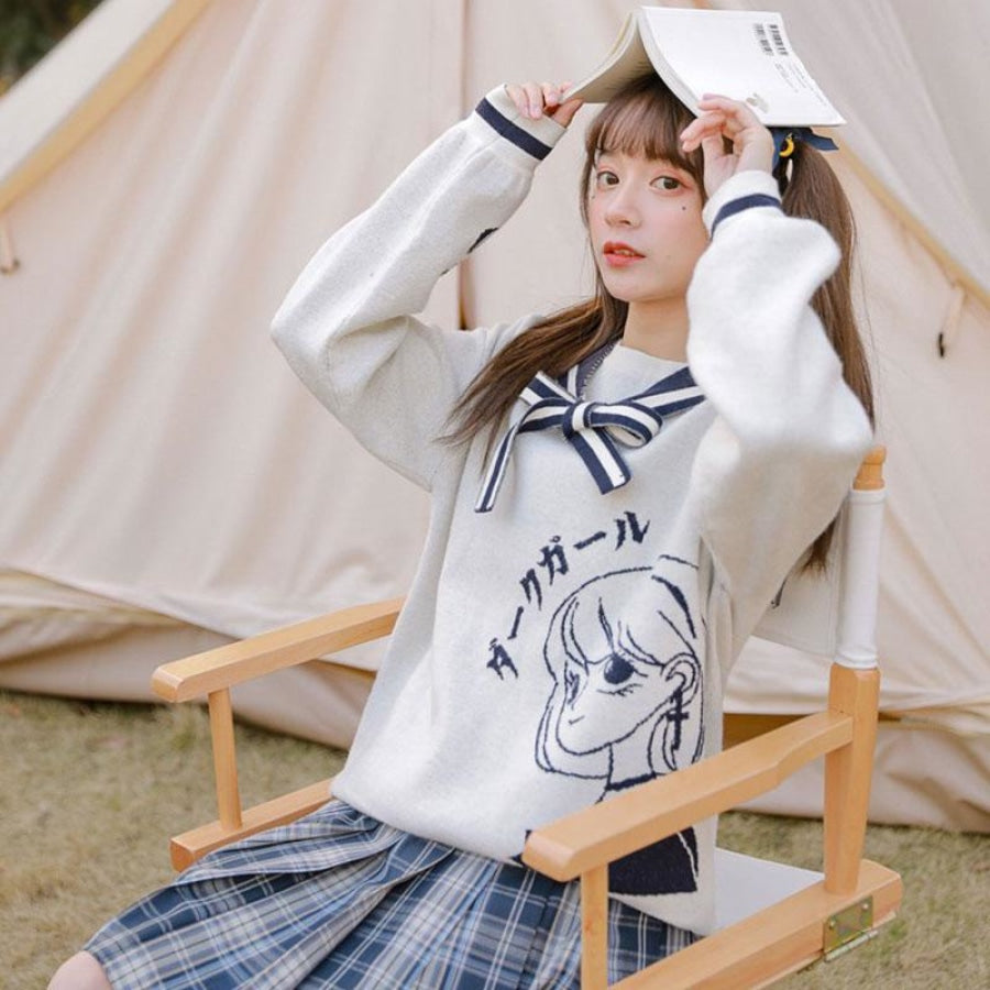 Sweet Anime Cartoon Sailor Neck Sweater J40179 Sweatshirt