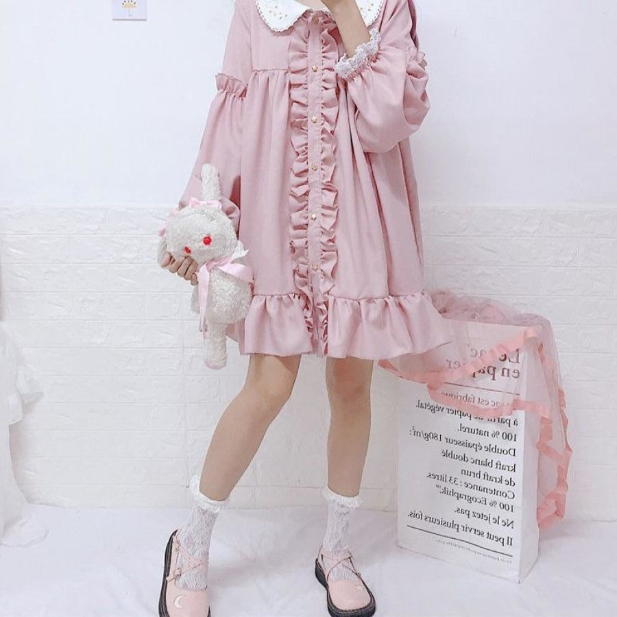 Sweet Embroidery Doll Ruffles Lolita Smocking Dress