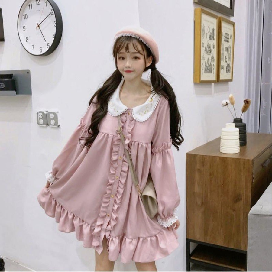 Sweet Embroidery Doll Ruffles Lolita Smocking Dress