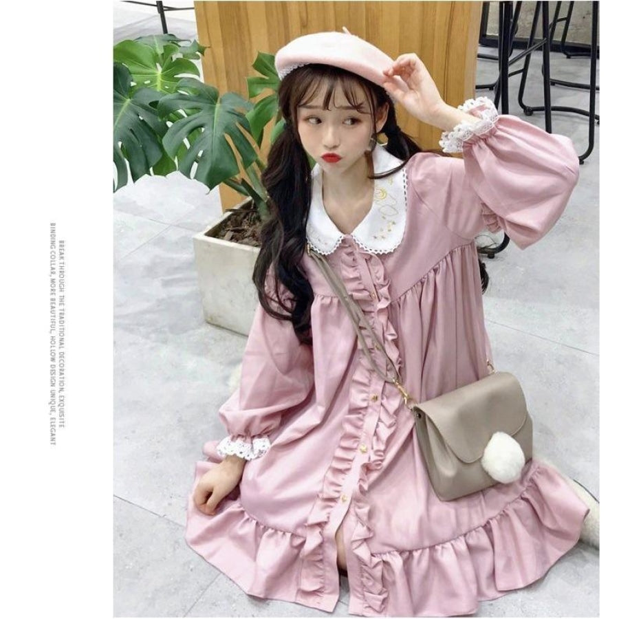 Sweet Embroidery Doll Ruffles Lolita Smocking Dress