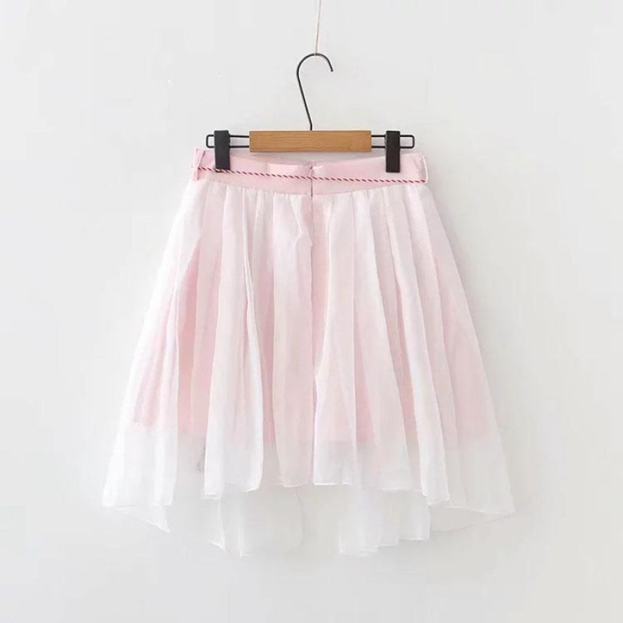 Sweet Sakura Embroidery Tassels Tulle Skirt