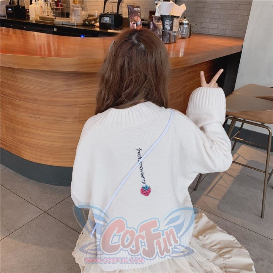 Sweet Strawberry Embroidery Loose Sweater Sweatshirt