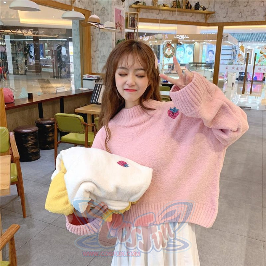 Sweet Strawberry Embroidery Loose Sweater Sweatshirt