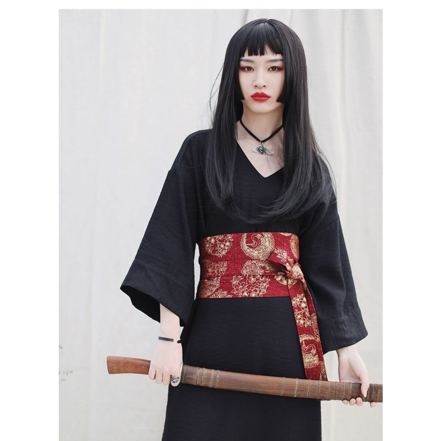 V-Neck Cool Slit Kimono Improved Black Dress