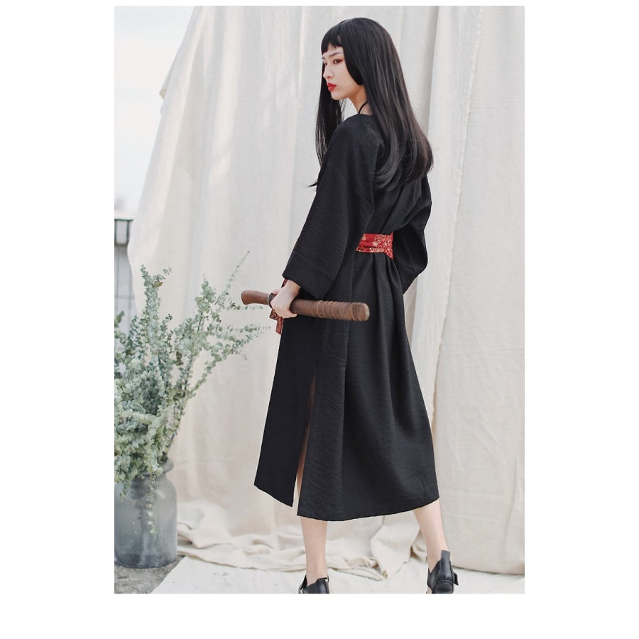 V-Neck Cool Slit Kimono Improved Black Dress