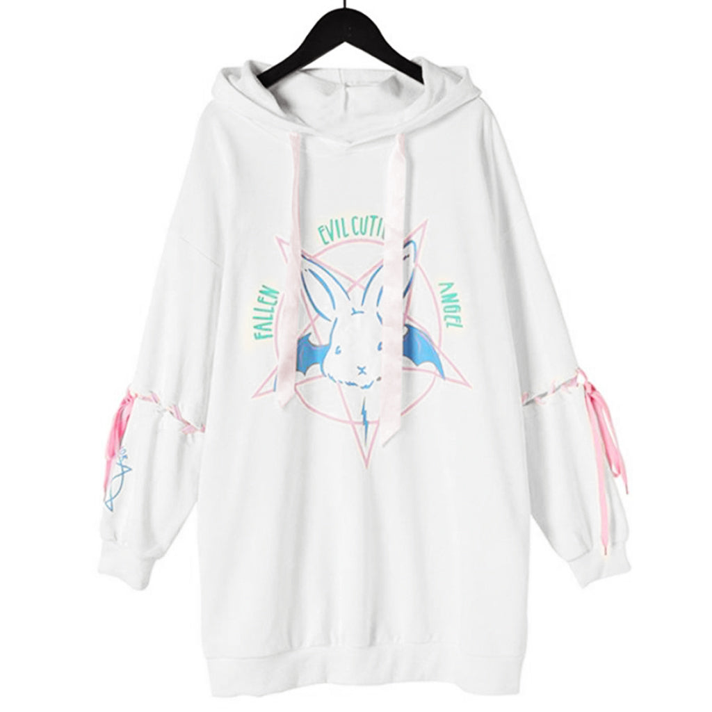 Loose Lace Up Sleeves Rabbit Hoodie mp005932